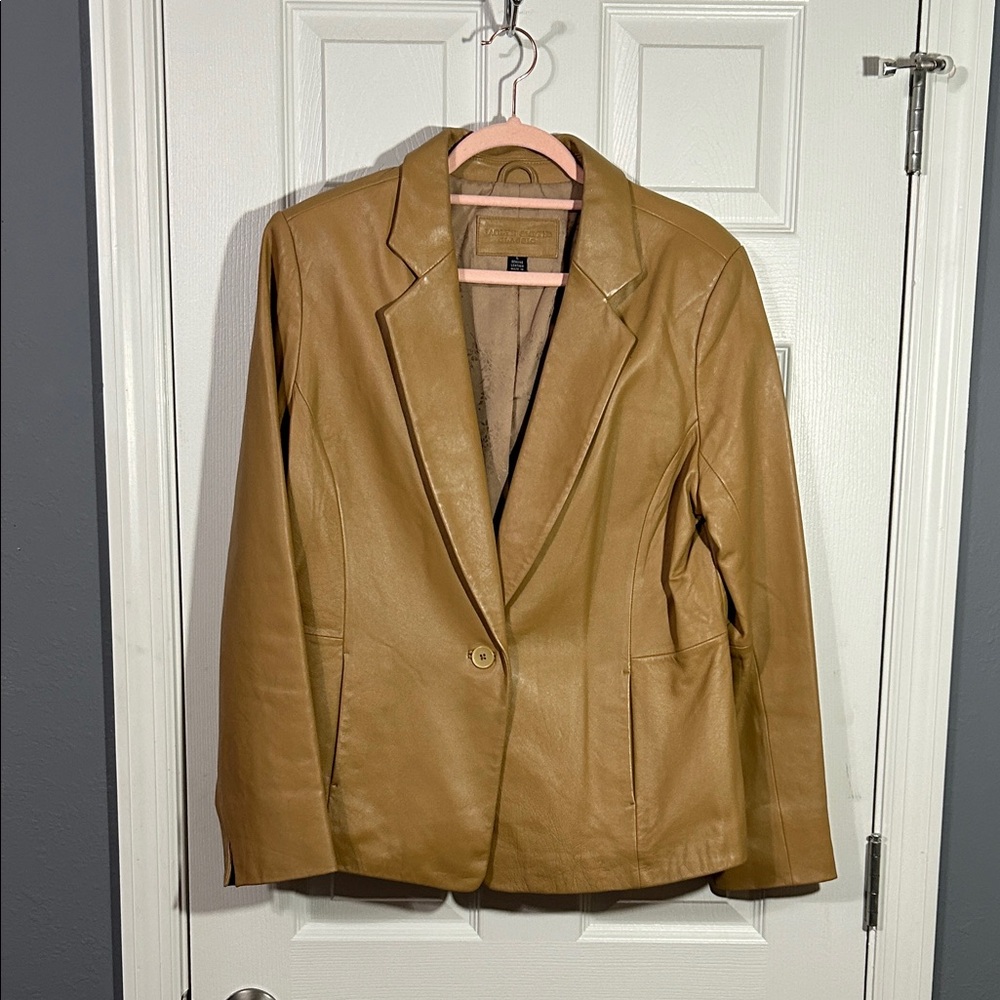 Vintage Jaclyn Smith Camel Blazer slit sleeve genuine leather